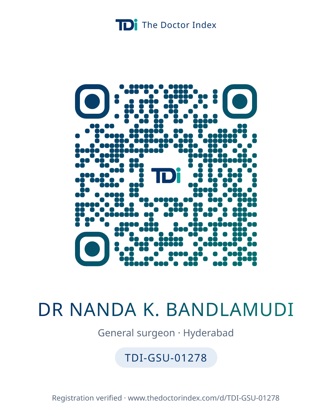 QR card for Dr Nanda K. Bandlamudi, TDI-GSU-01278