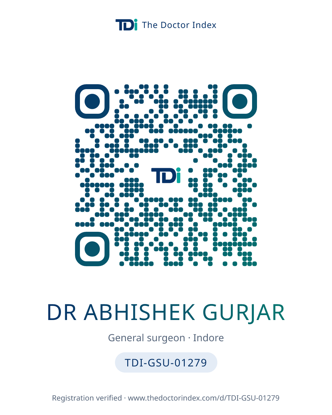QR card for Dr Abhishek Gurjar, TDI-GSU-01279