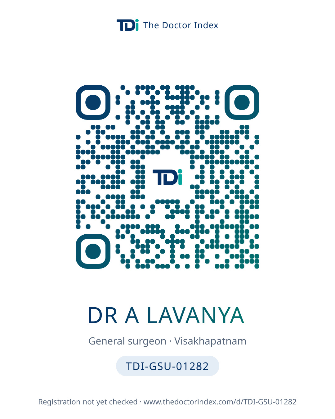 QR card for Dr A Lavanya, TDI-GSU-01282