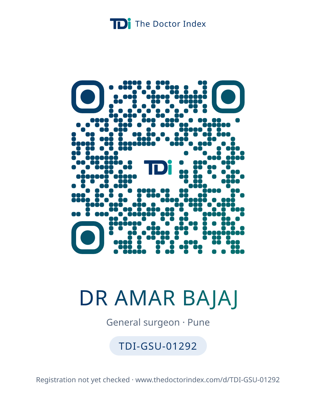 QR card for Dr Amar Bajaj, TDI-GSU-01292