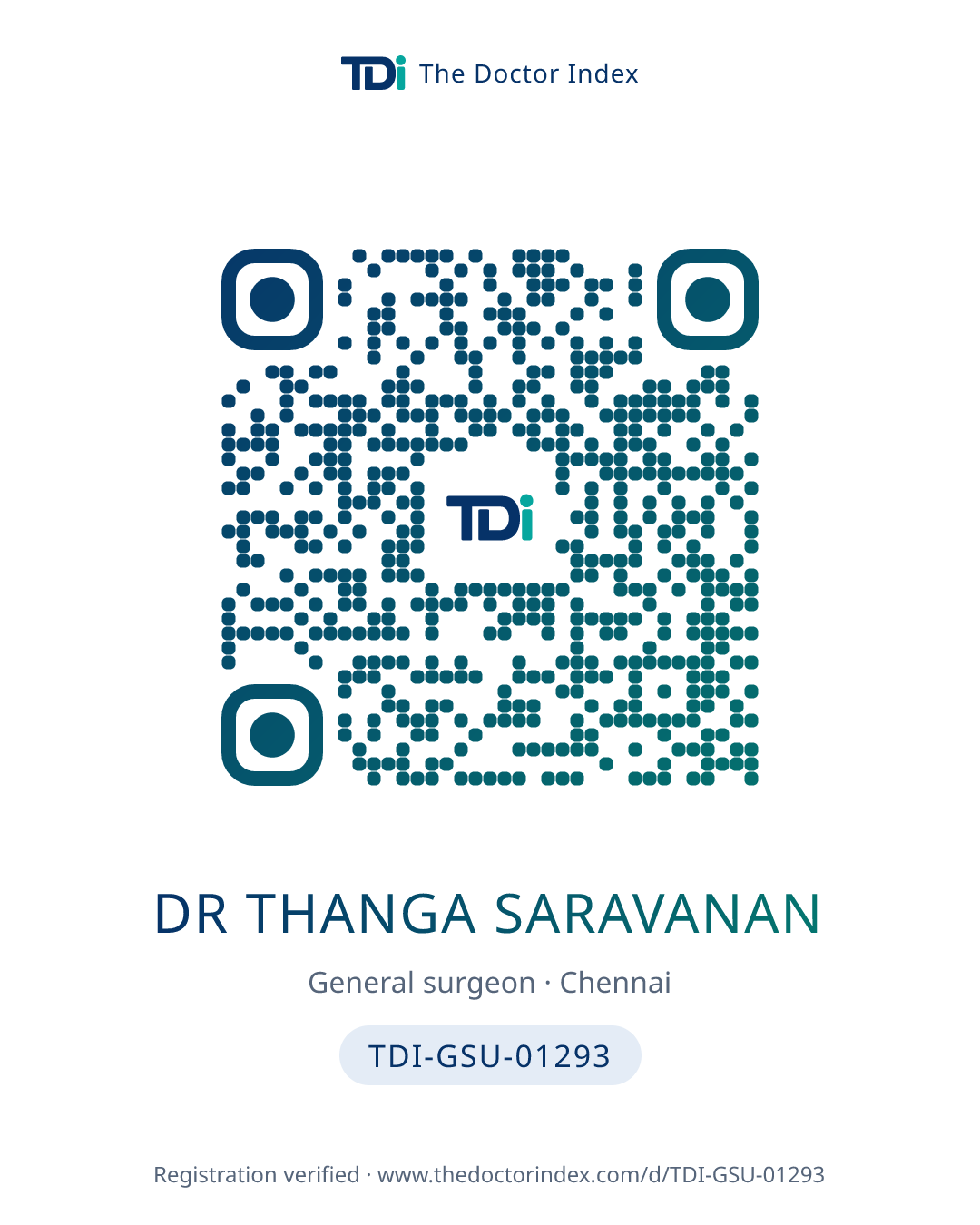 QR card for Dr Thanga Saravanan, TDI-GSU-01293