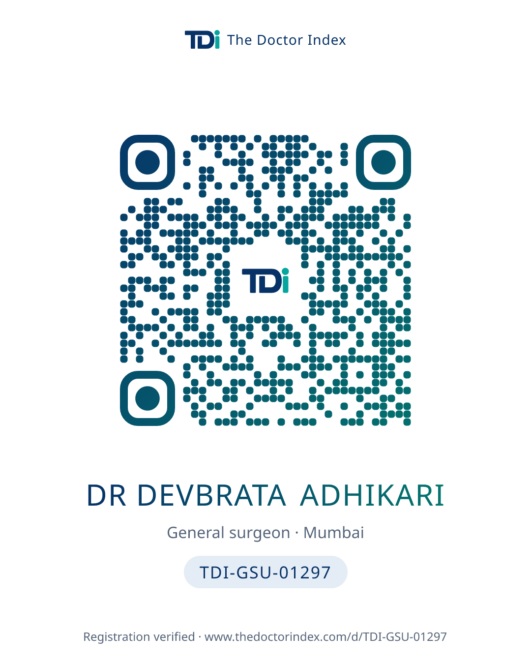 QR card for Dr Devbrata Adhikari, TDI-GSU-01297