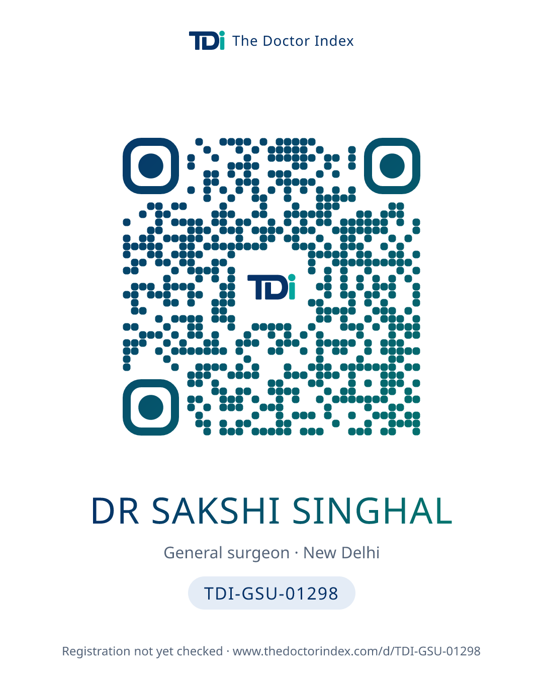 QR card for Dr Sakshi Singhal, TDI-GSU-01298