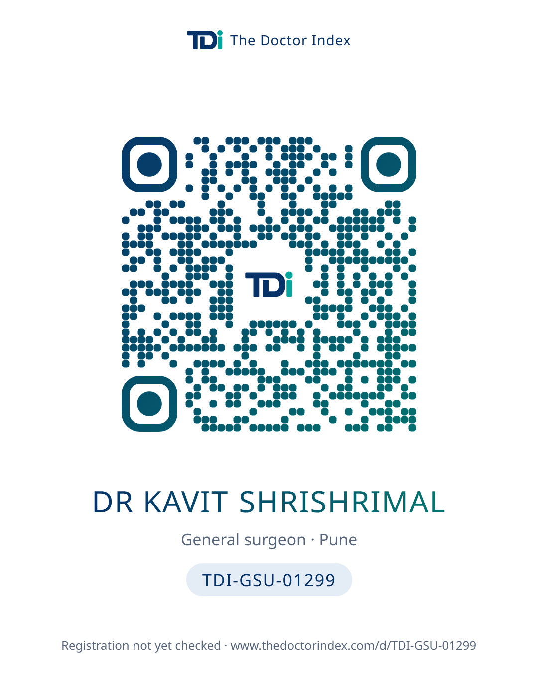 QR card for Dr Kavit Shrishrimal, TDI-GSU-01299