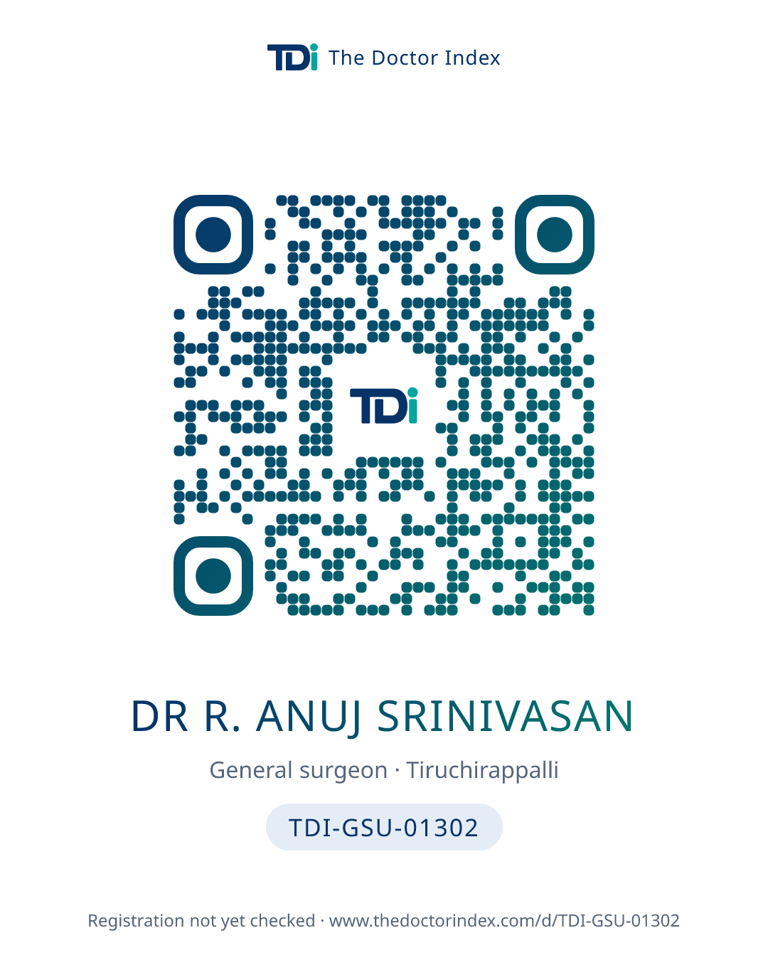 QR card for Dr R. Anuj Srinivasan, TDI-GSU-01302