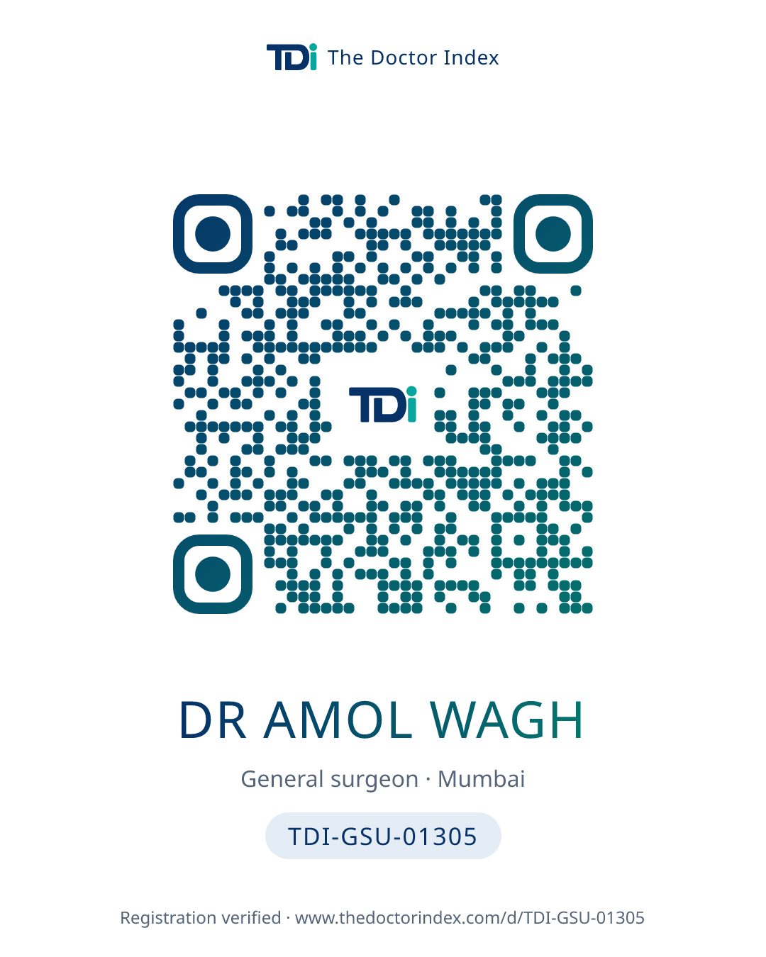 QR card for Dr Amol Wagh, TDI-GSU-01305
