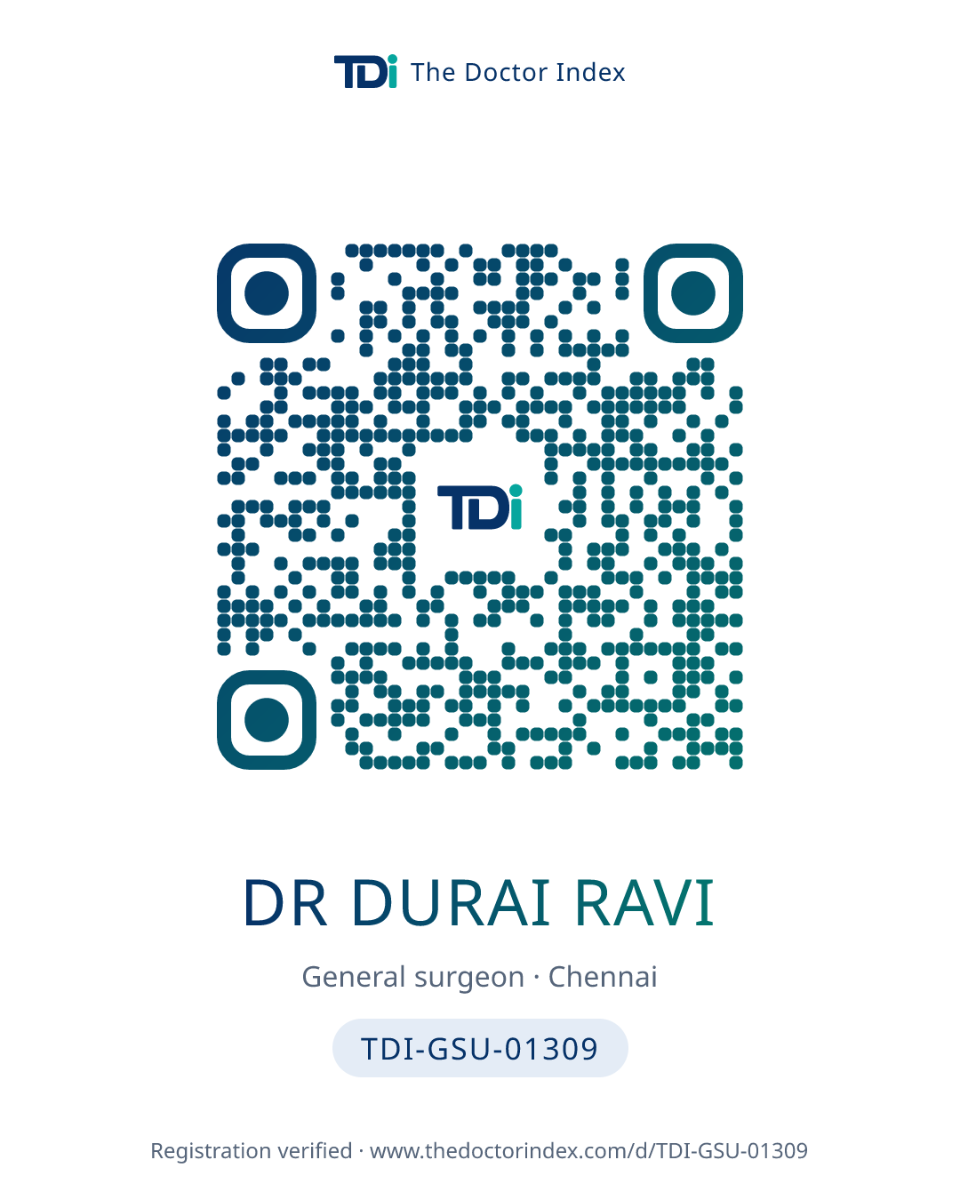 QR card for Dr Durai Ravi, TDI-GSU-01309