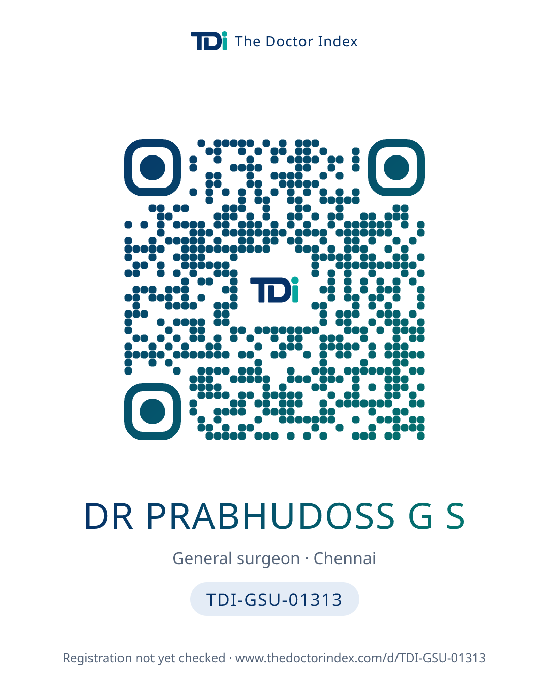 QR card for Dr Prabhudoss G S, TDI-GSU-01313