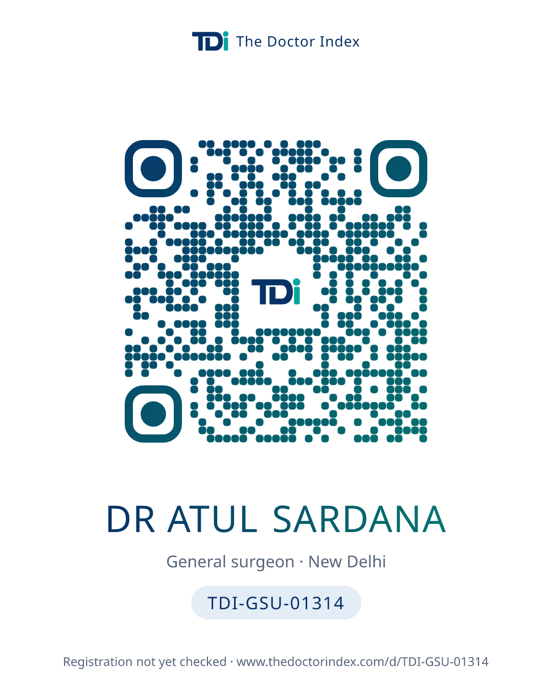 QR card for Dr Atul Sardana, TDI-GSU-01314