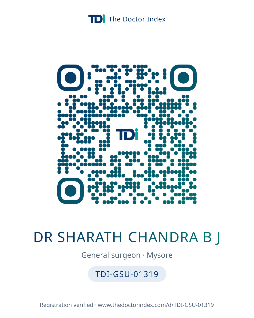 QR card for Dr Sharath Chandra B J, TDI-GSU-01319