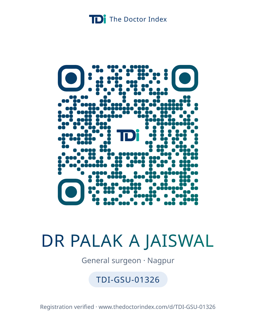 QR card for Dr Palak A Jaiswal, TDI-GSU-01326