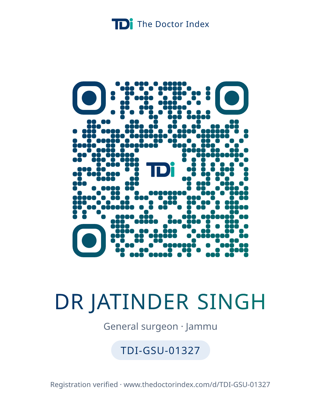 QR card for Dr Jatinder Singh, TDI-GSU-01327