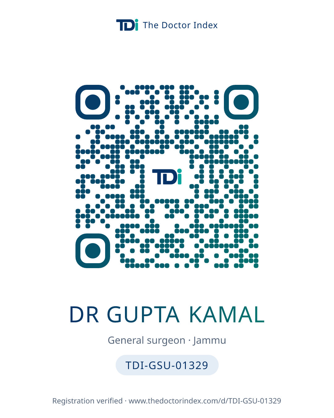 QR card for Dr Gupta Kamal, TDI-GSU-01329