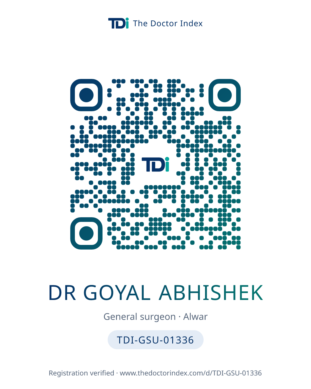 QR card for Dr Goyal Abhishek, TDI-GSU-01336