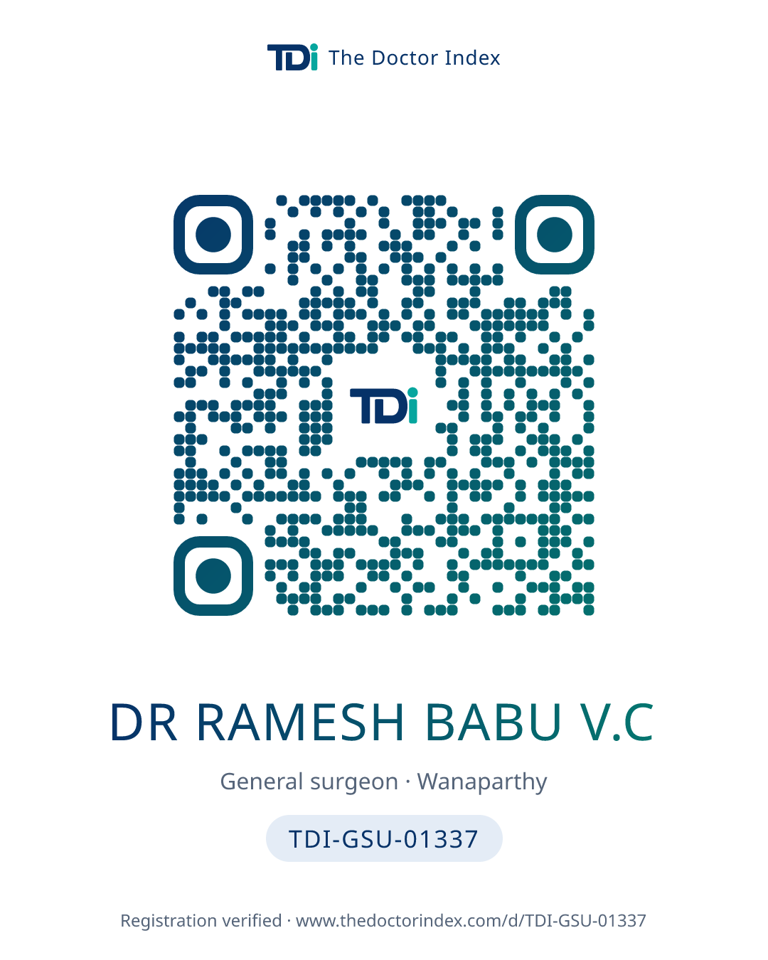 QR card for Dr Ramesh Babu V.C, TDI-GSU-01337