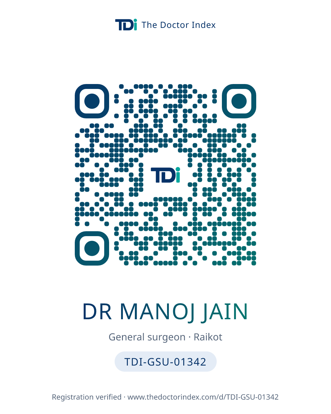 QR card for Dr Manoj Jain, TDI-GSU-01342