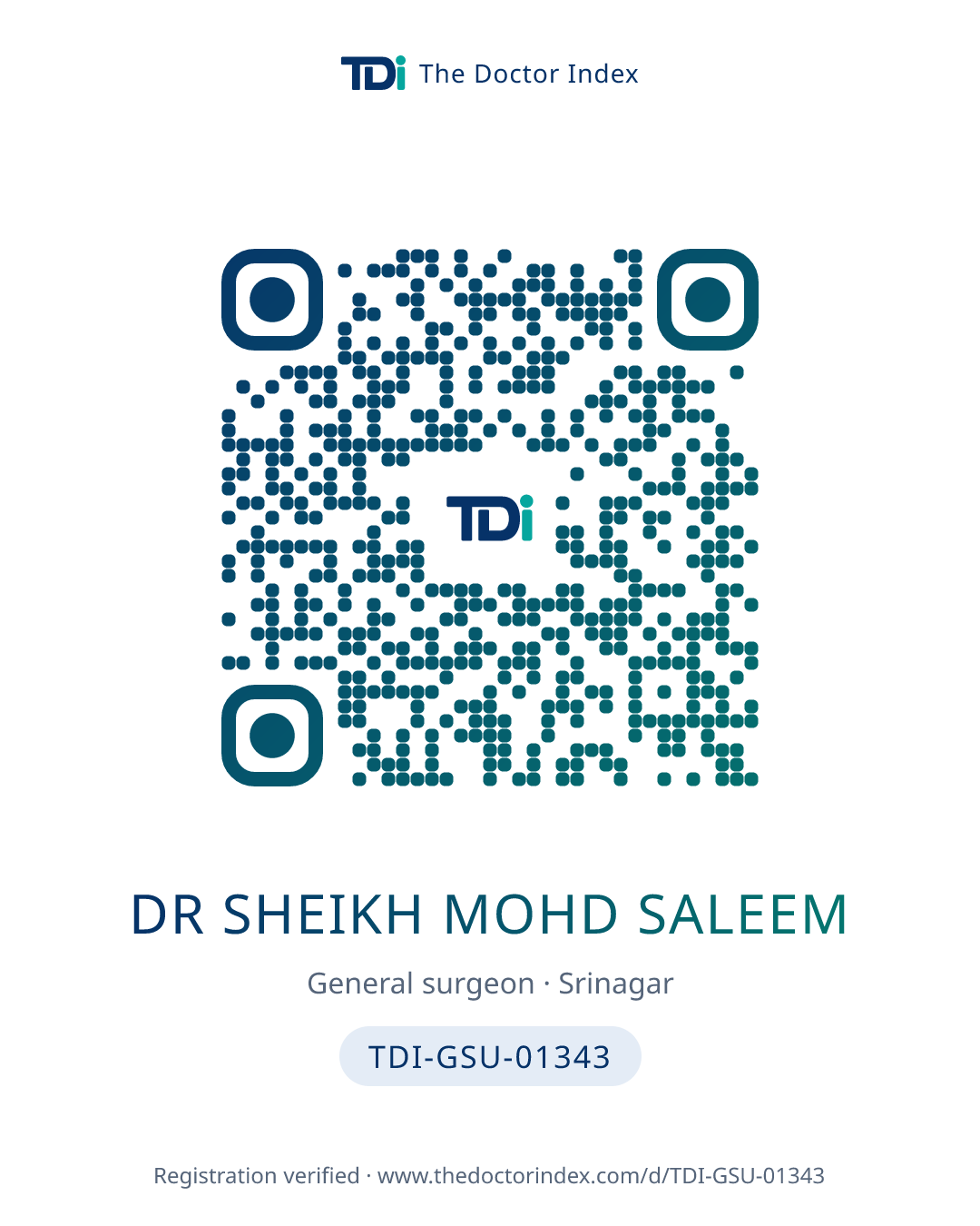 QR card for Dr Sheikh Mohd Saleem, TDI-GSU-01343