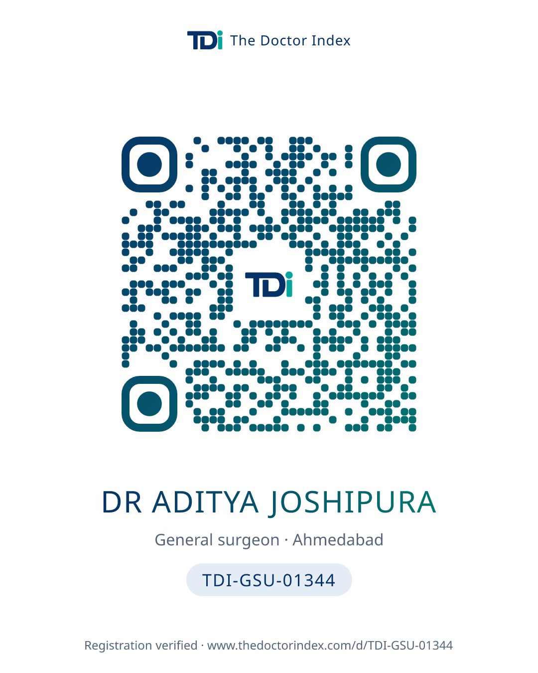 QR card for Dr Aditya Joshipura, TDI-GSU-01344