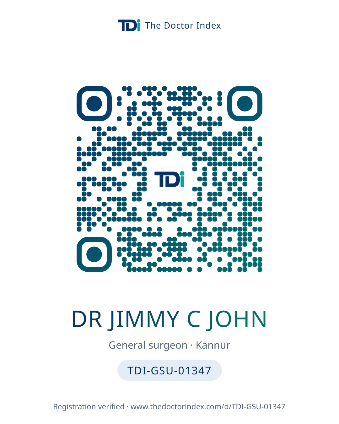 QR card for Dr Jimmy C John, TDI-GSU-01347