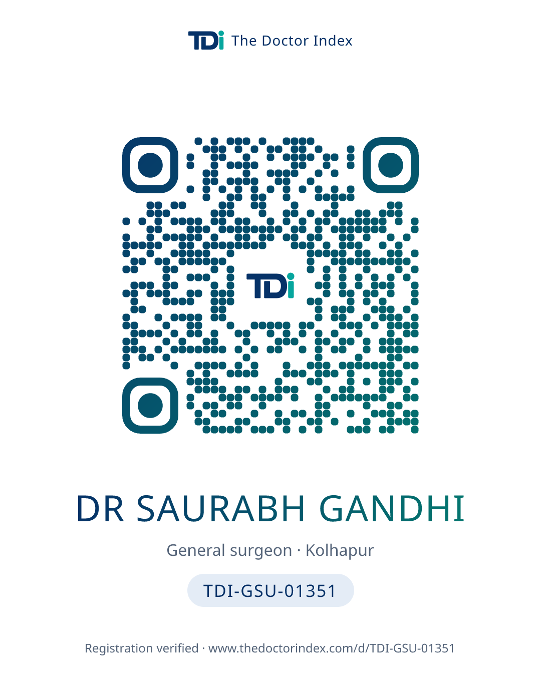 QR card for Dr Saurabh Gandhi, TDI-GSU-01351