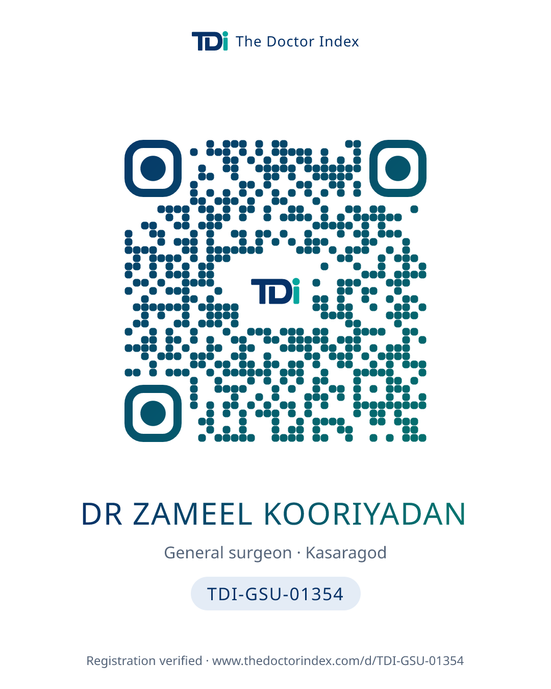QR card for Dr Zameel Kooriyadan, TDI-GSU-01354