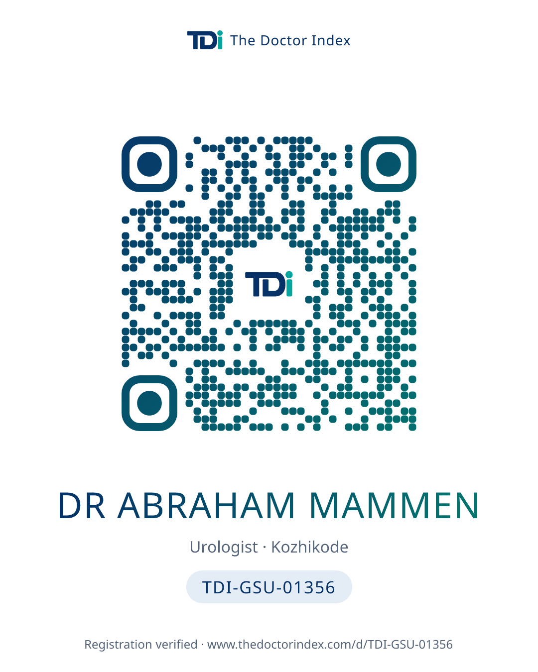 QR card for Dr Abraham Mammen, TDI-GSU-01356