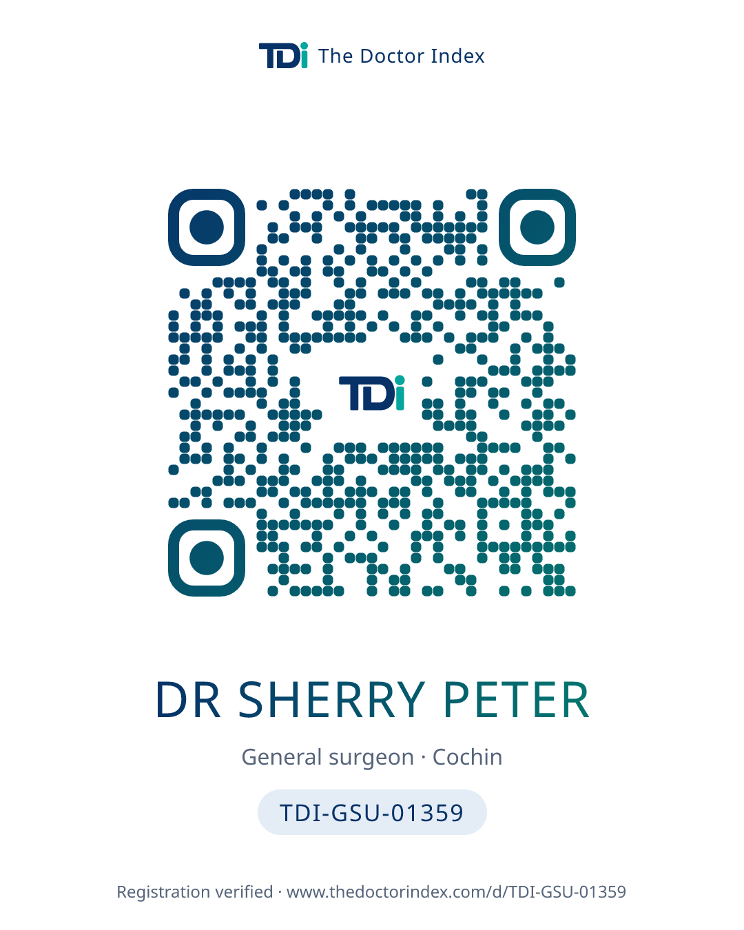 QR card for Dr Sherry Peter, TDI-GSU-01359