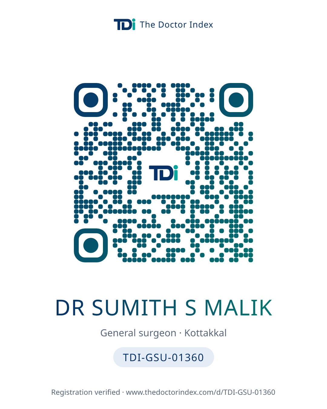 QR card for Dr Sumith S Malik, TDI-GSU-01360