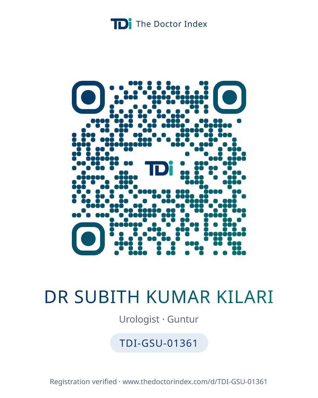 QR card for Dr Subith Kumar Kilari, TDI-GSU-01361