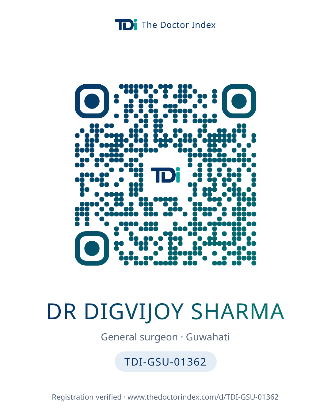 QR card for Dr Digvijoy Sharma, TDI-GSU-01362