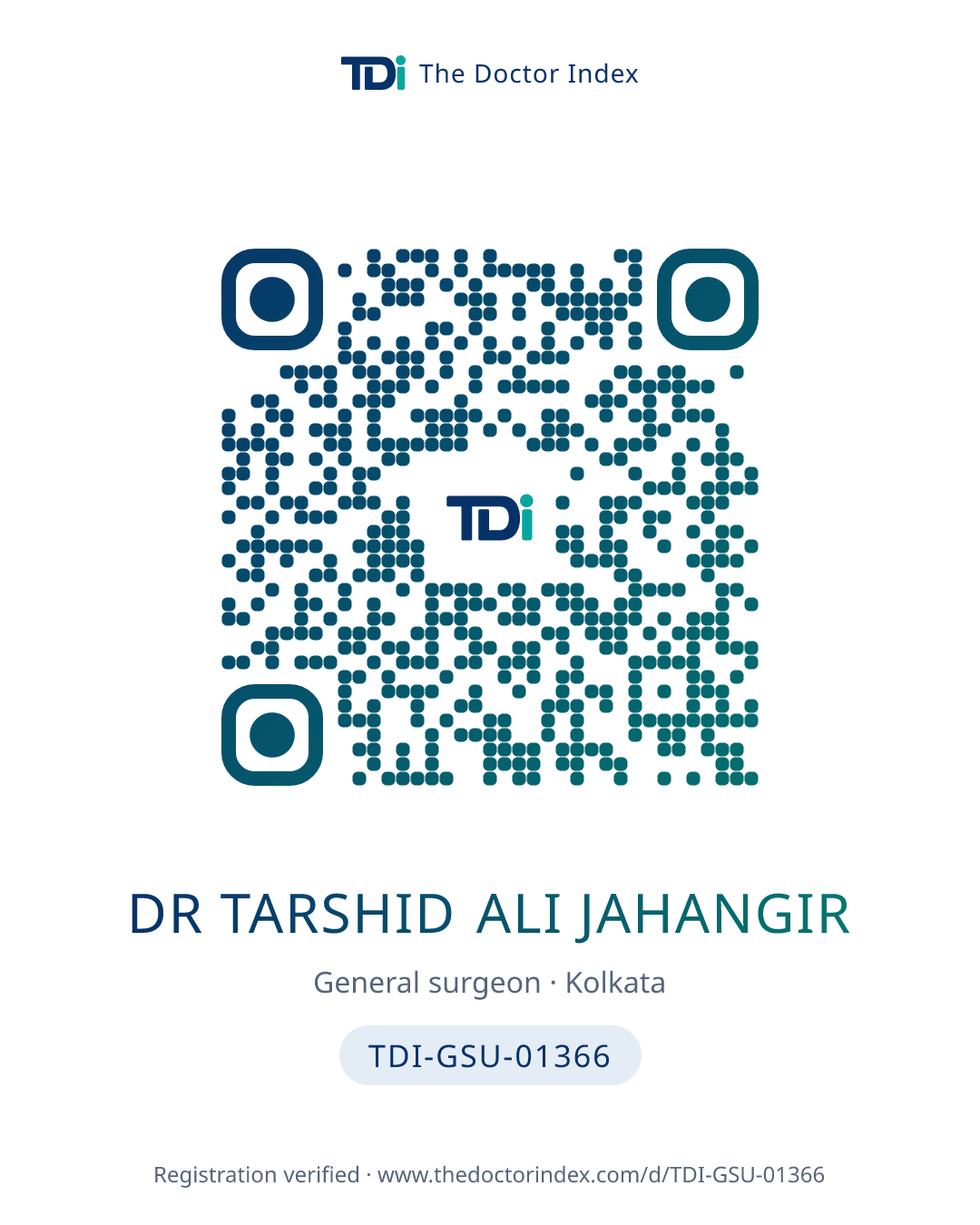 QR card for Dr Tarshid Ali Jahangir, TDI-GSU-01366