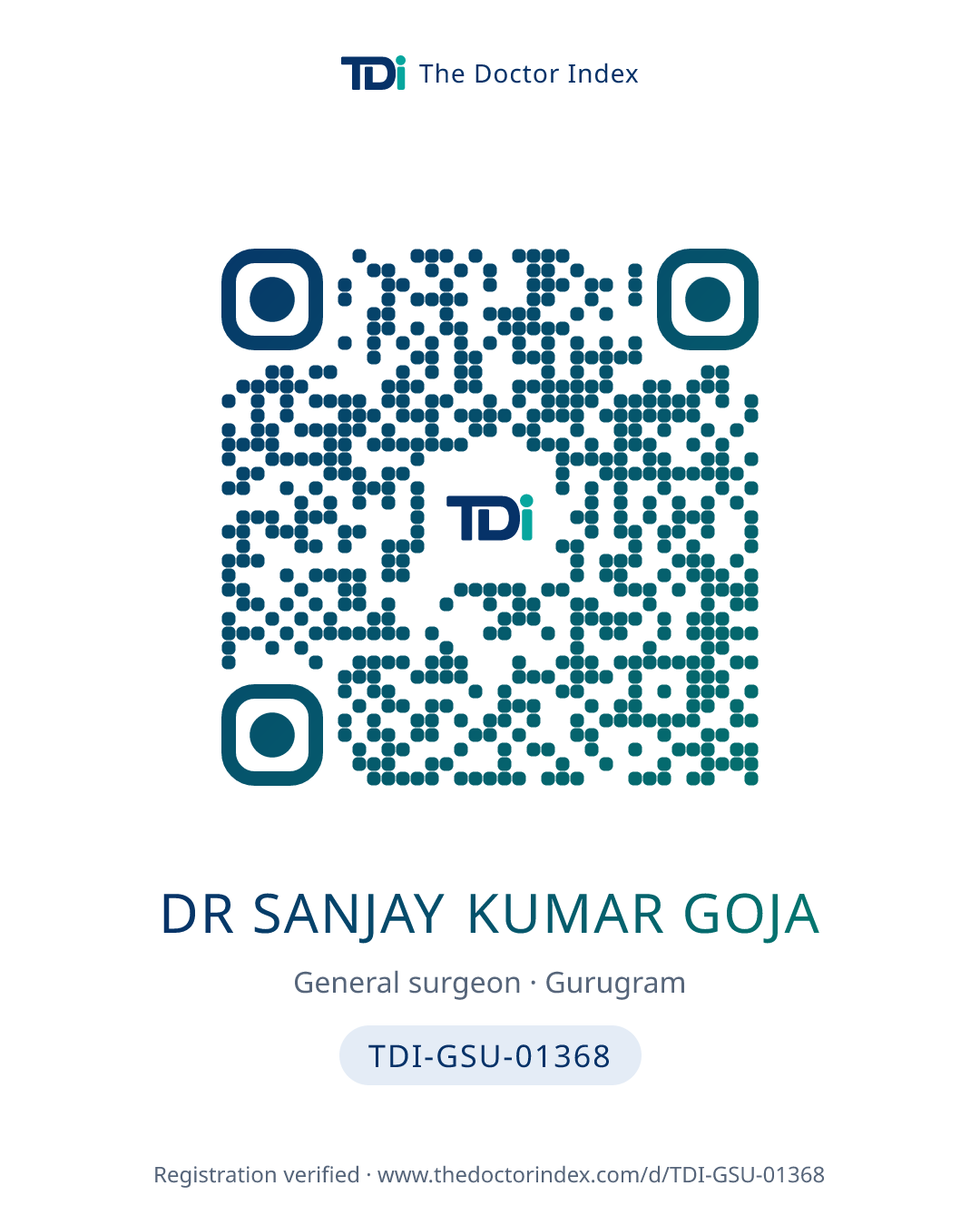 QR card for Dr Sanjay Kumar Goja, TDI-GSU-01368