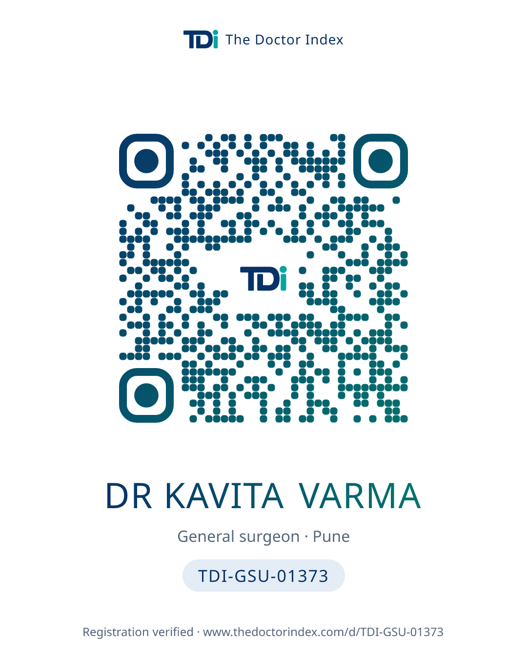 QR card for Dr Kavita Varma, TDI-GSU-01373