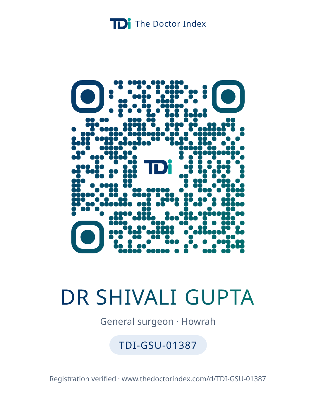 QR card for Dr Shivali Gupta, TDI-GSU-01387
