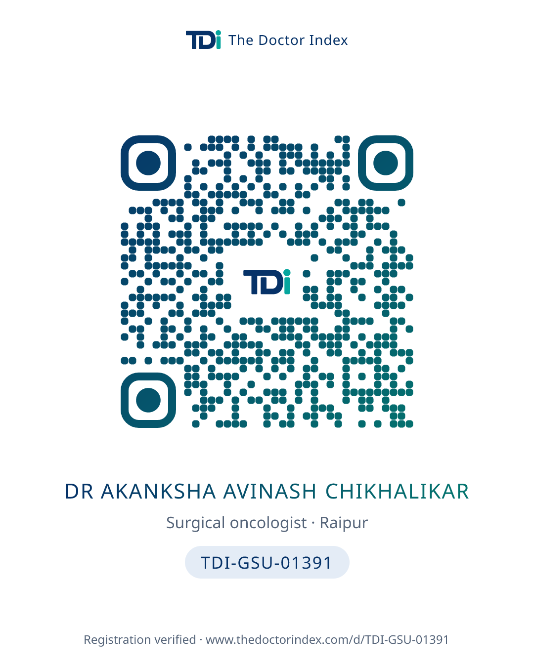 QR card for Dr Akanksha Avinash Chikhalikar, TDI-GSU-01391