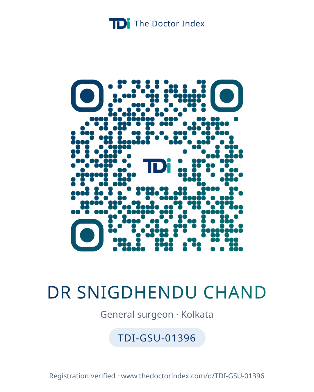 QR card for Dr Snigdhendu Chand, TDI-GSU-01396