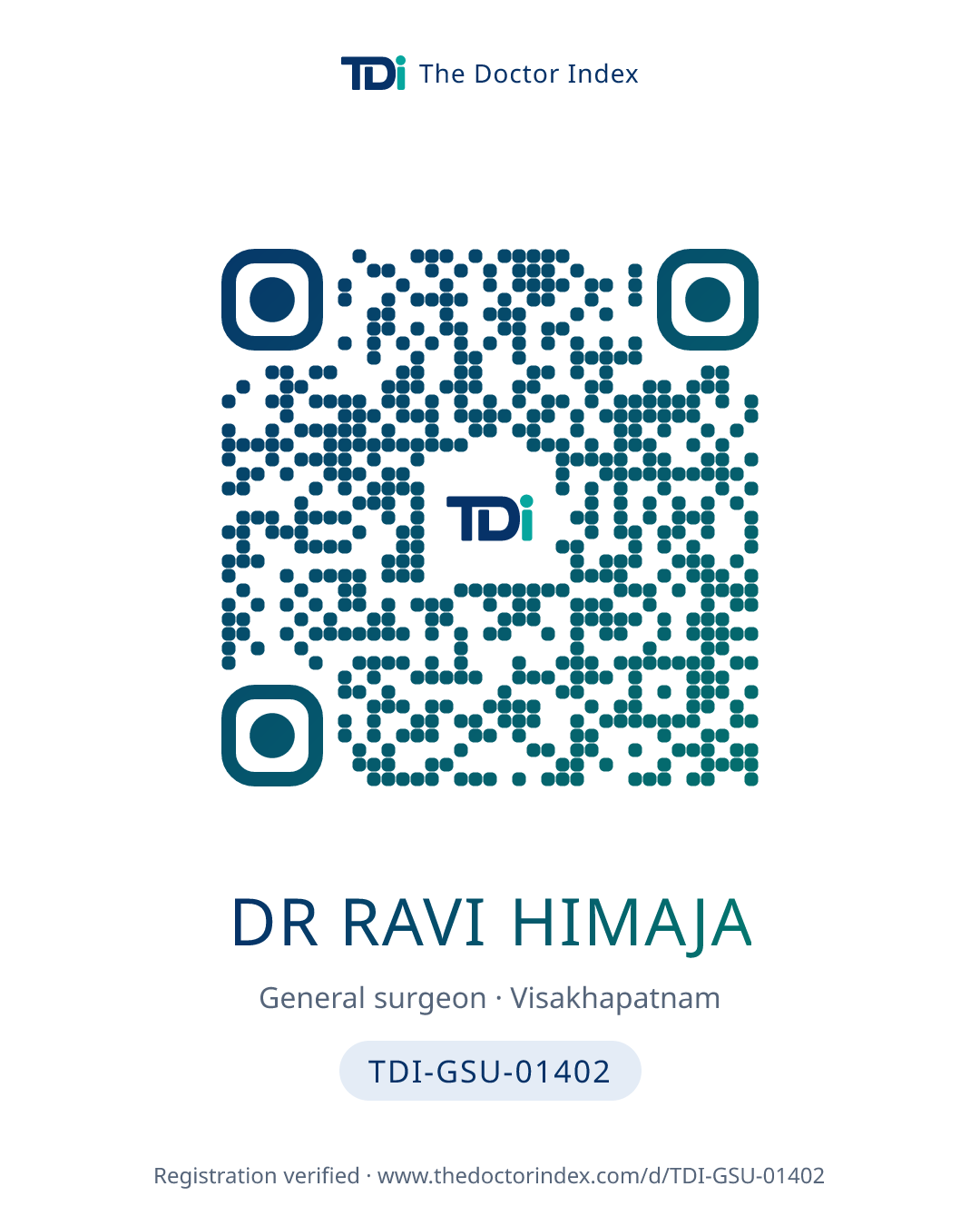 QR card for Dr Ravi Himaja, TDI-GSU-01402