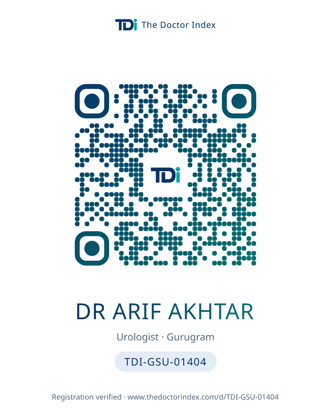 QR card for Dr Arif Akhtar, TDI-GSU-01404