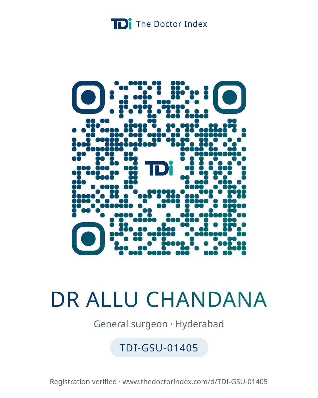 QR card for Dr Allu Chandana, TDI-GSU-01405