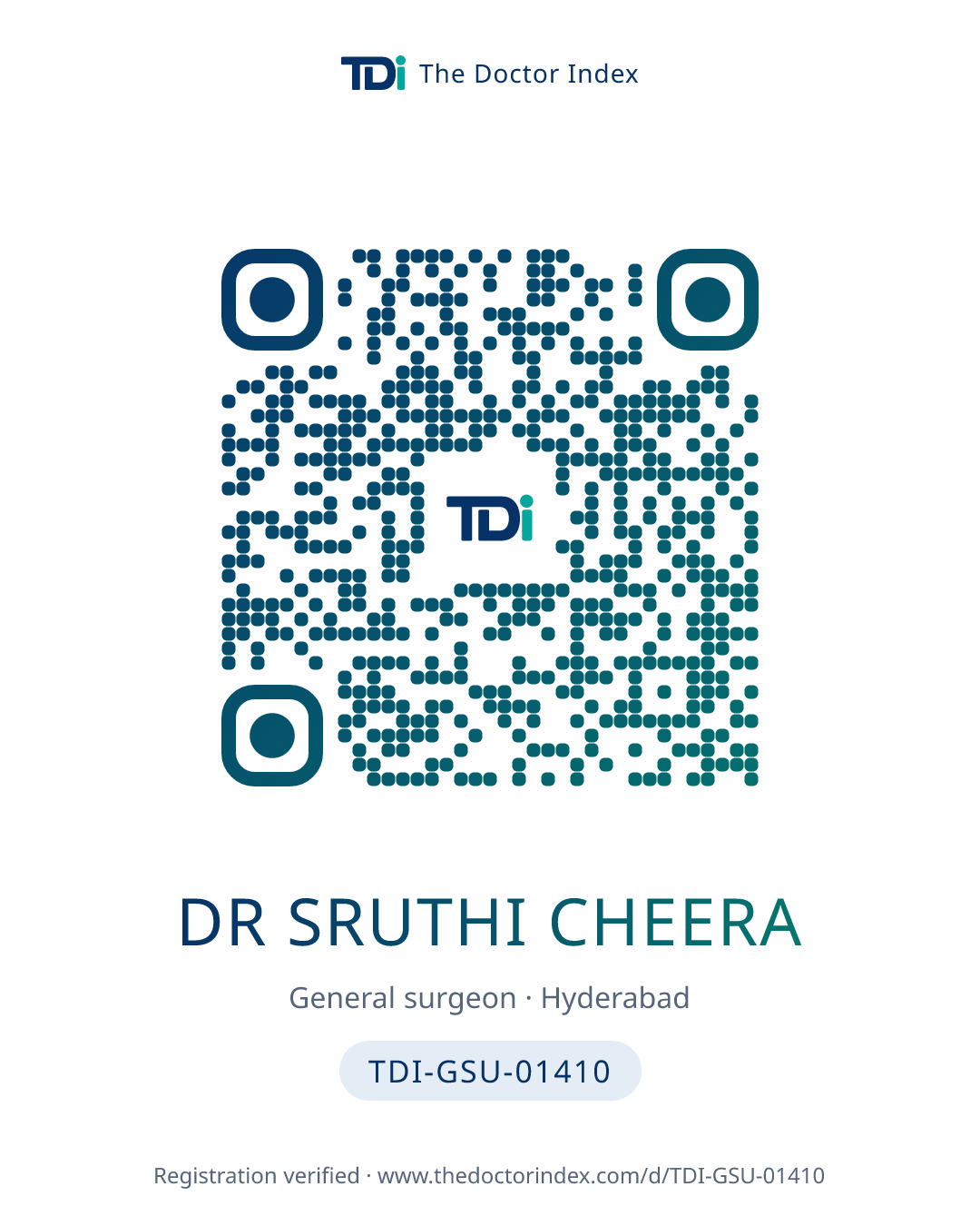 QR card for Dr Sruthi Cheera, TDI-GSU-01410