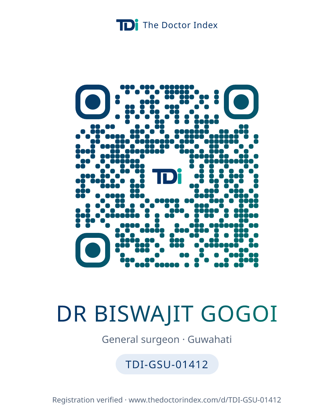 QR card for Dr Biswajit Gogoi, TDI-GSU-01412