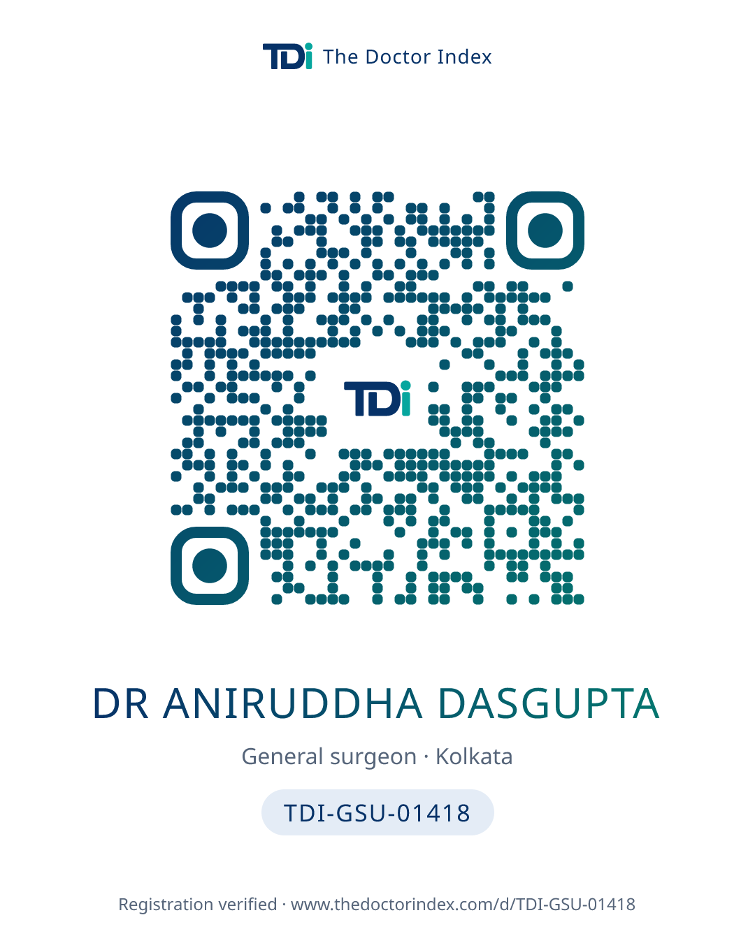 QR card for Dr Aniruddha Dasgupta, TDI-GSU-01418