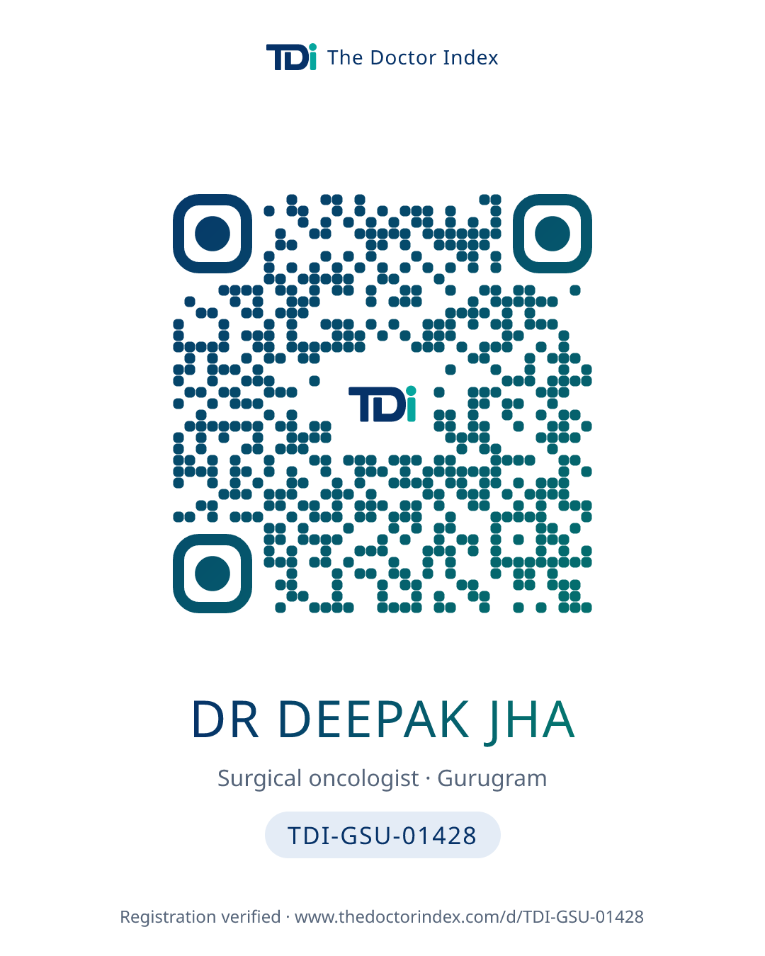 QR card for Dr Deepak Jha, TDI-GSU-01428