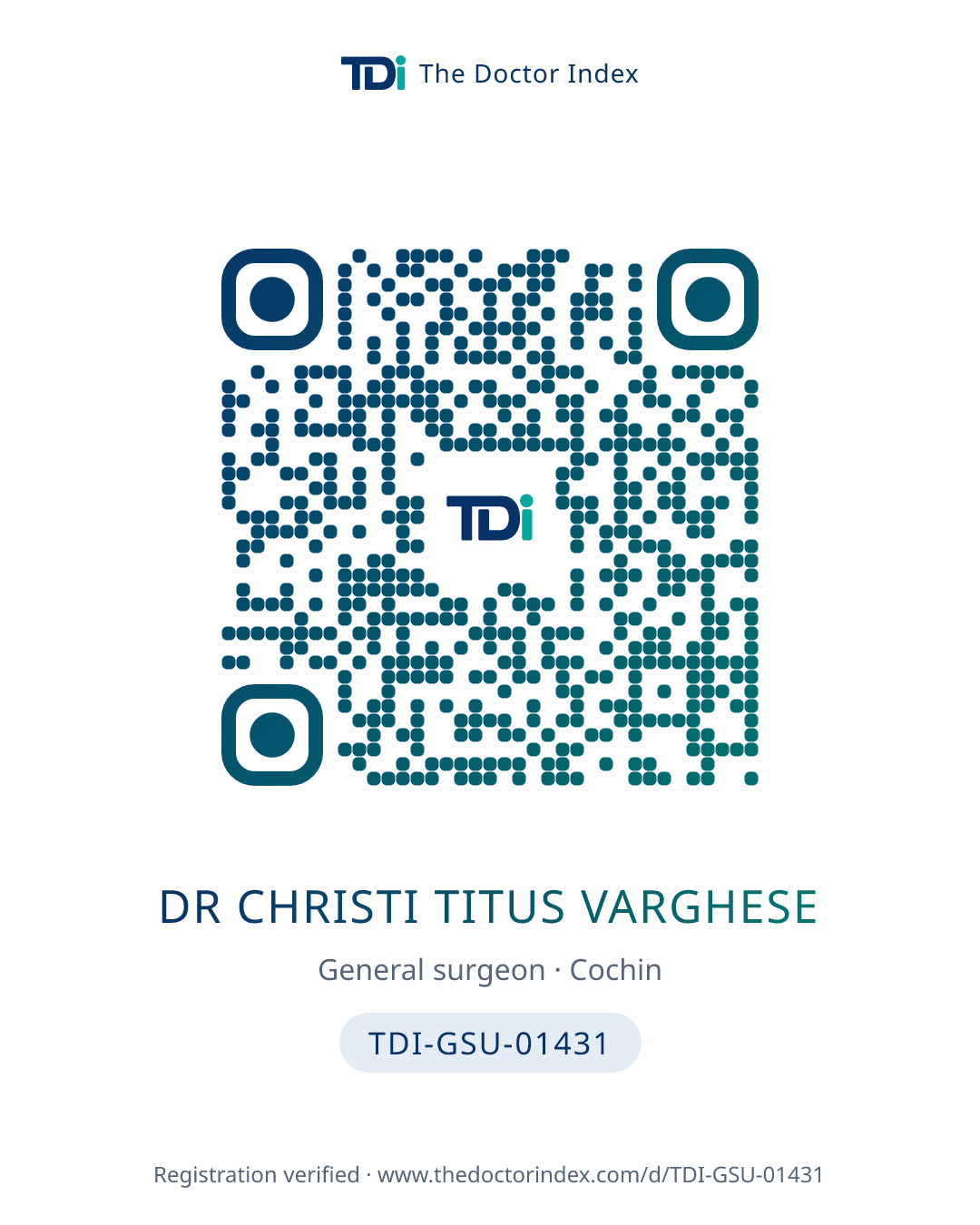 QR card for Dr Christi Titus Varghese, TDI-GSU-01431