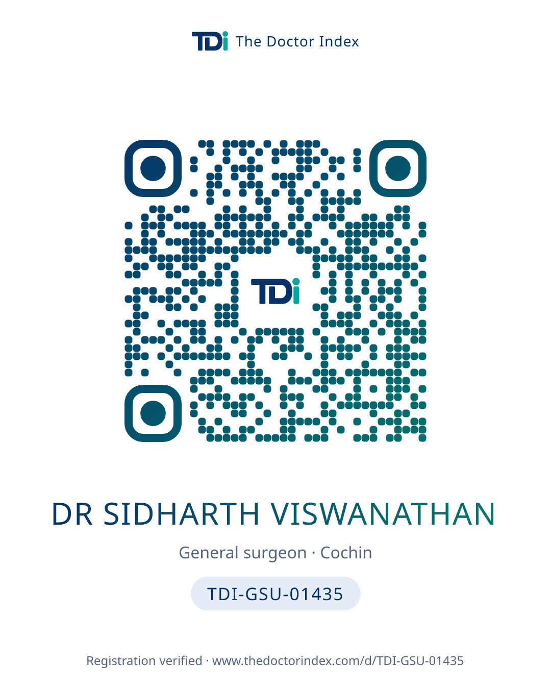 QR card for Dr Sidharth Viswanathan, TDI-GSU-01435