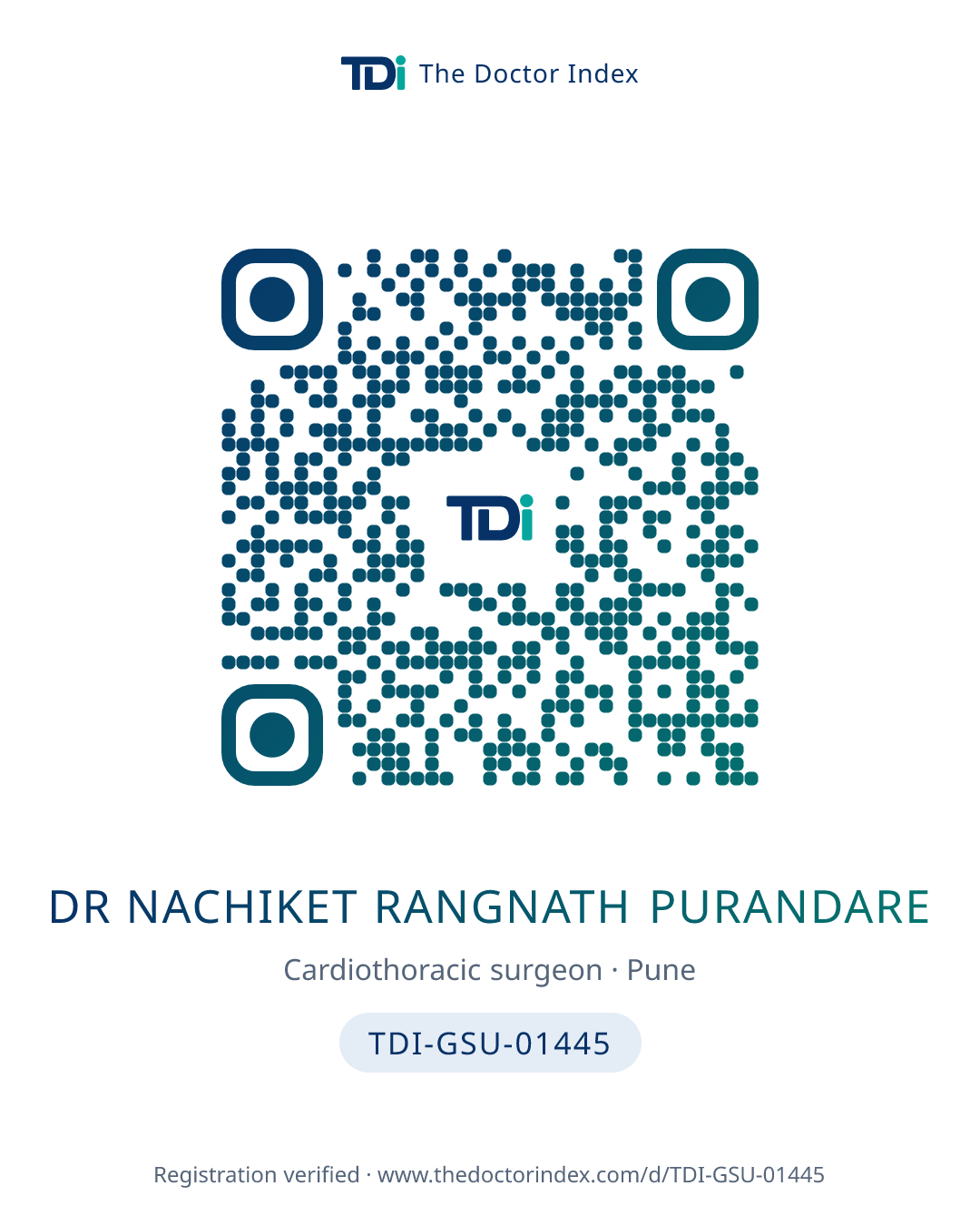 QR card for Dr Nachiket Rangnath Purandare, TDI-GSU-01445