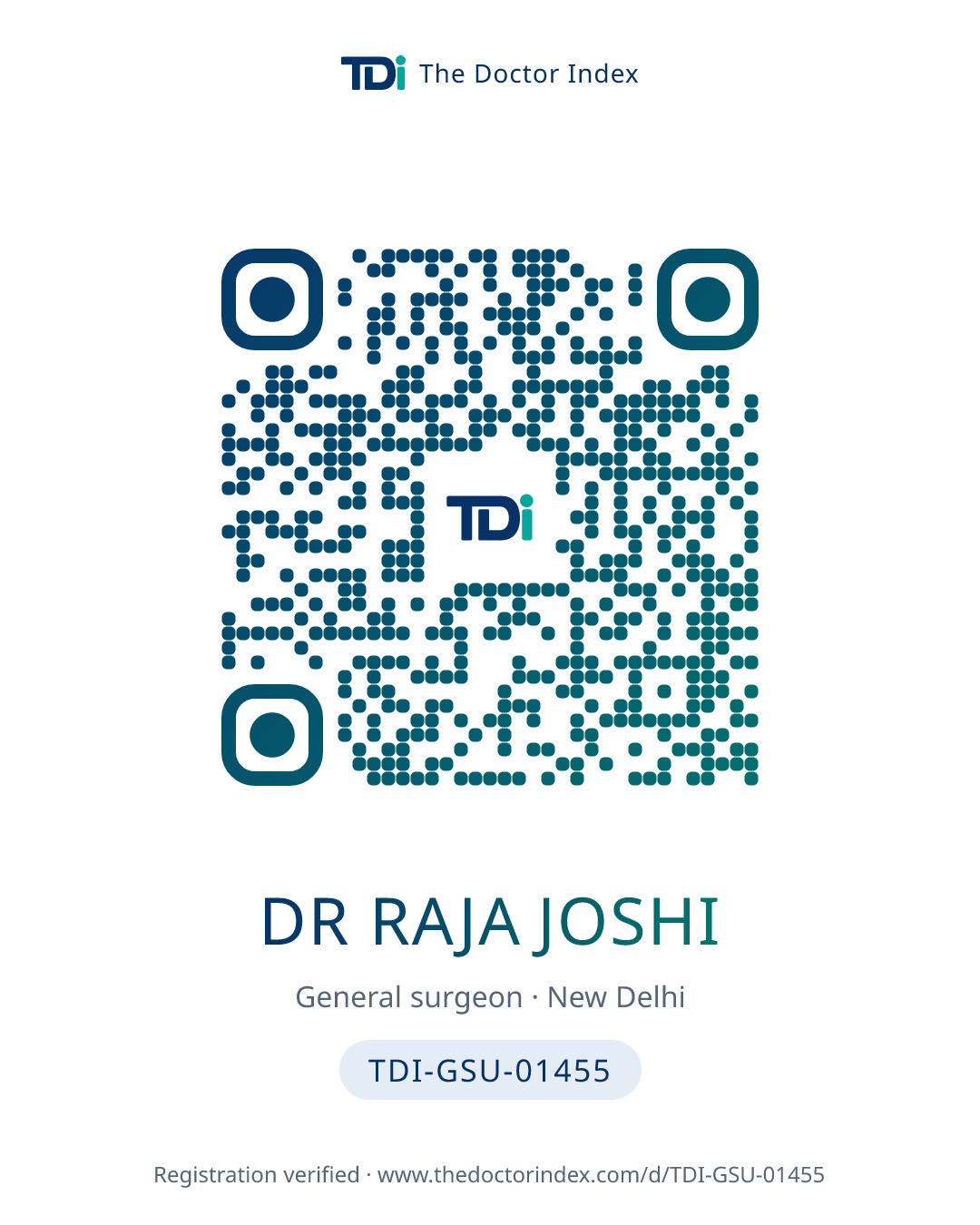 QR card for Dr Raja Joshi, TDI-GSU-01455