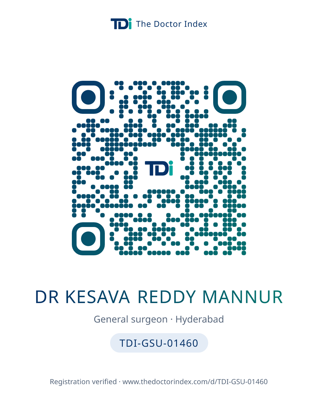 QR card for Dr Kesava Reddy Mannur, TDI-GSU-01460