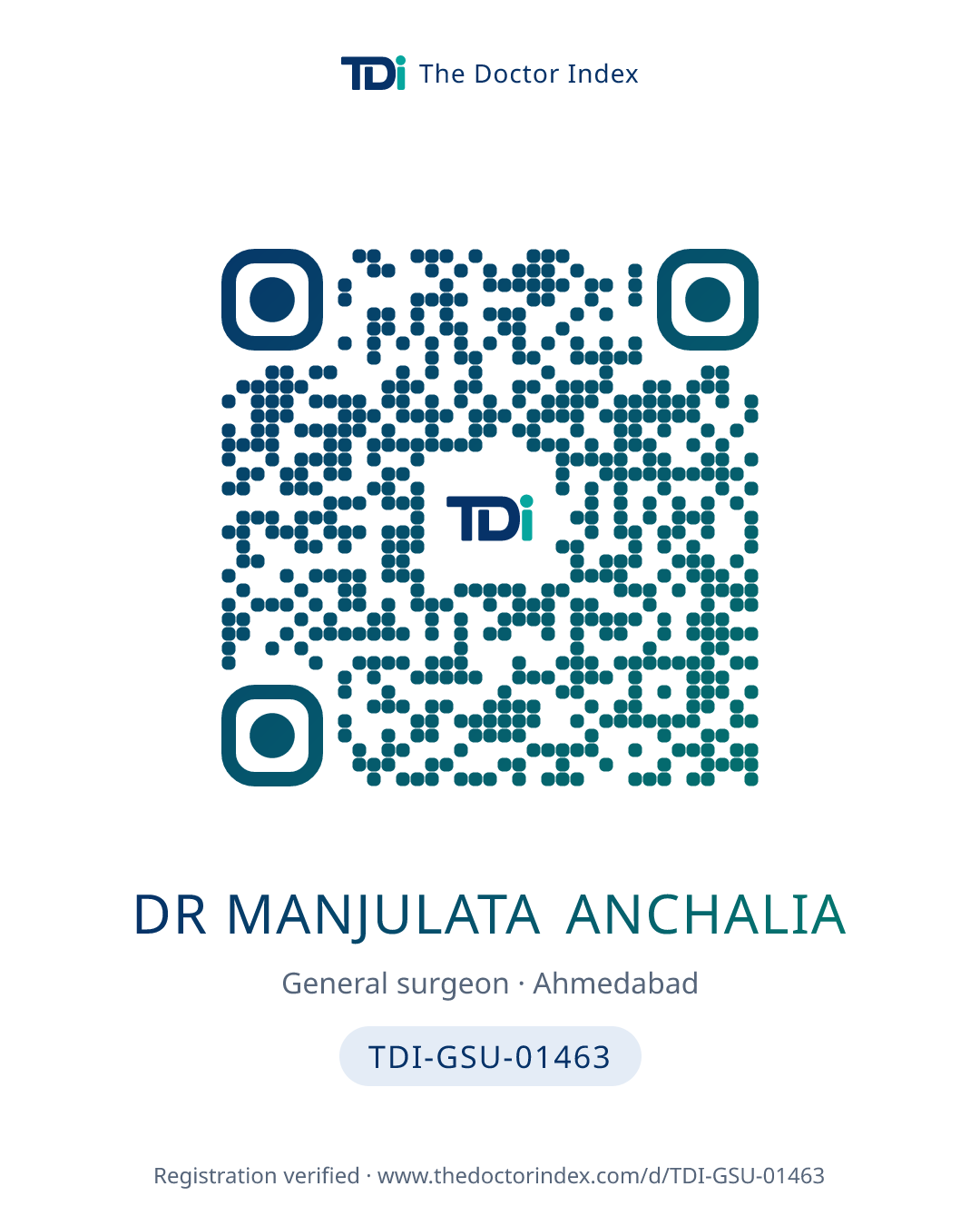 QR card for Dr Manjulata Anchalia, TDI-GSU-01463