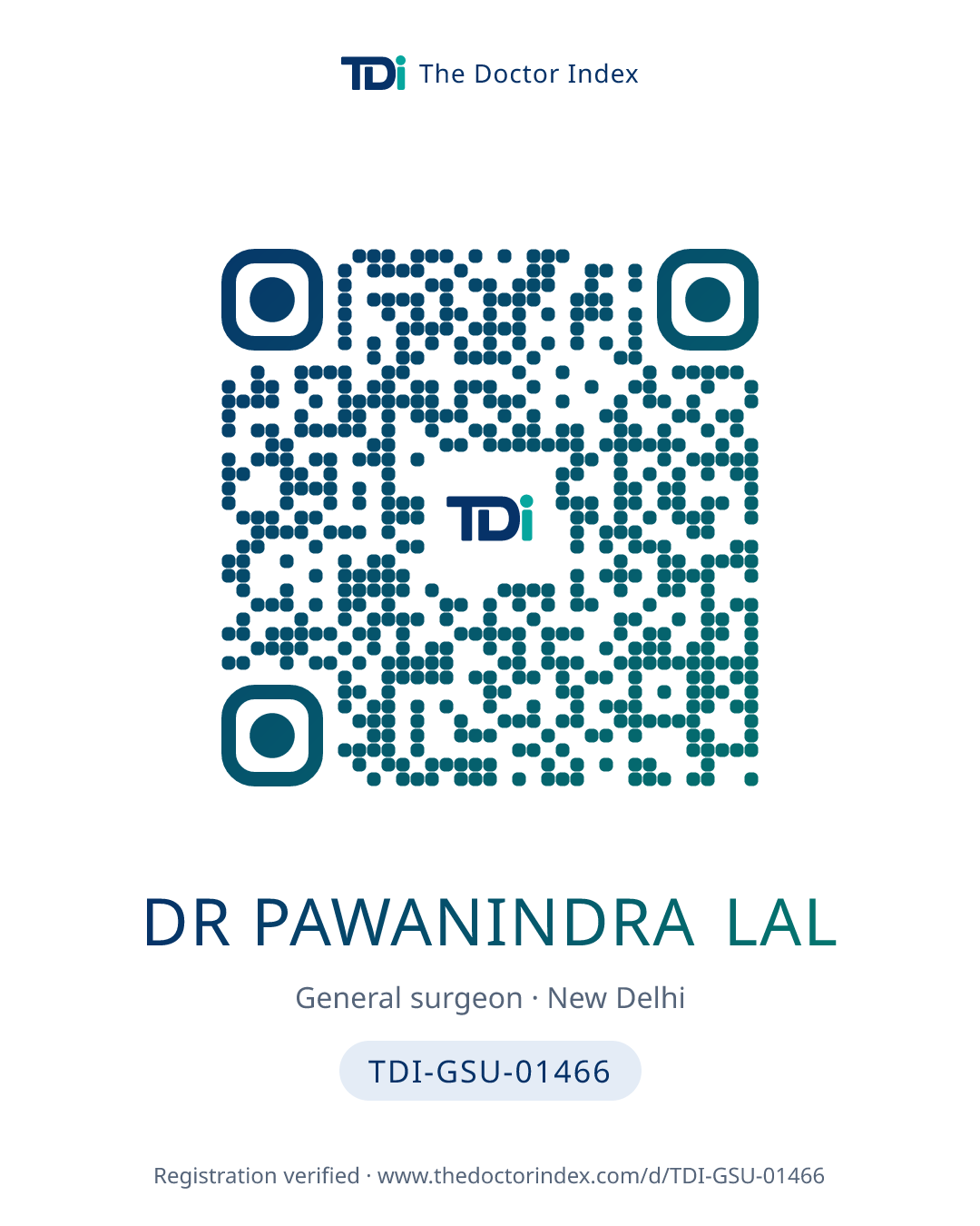 QR card for Dr Pawanindra Lal, TDI-GSU-01466